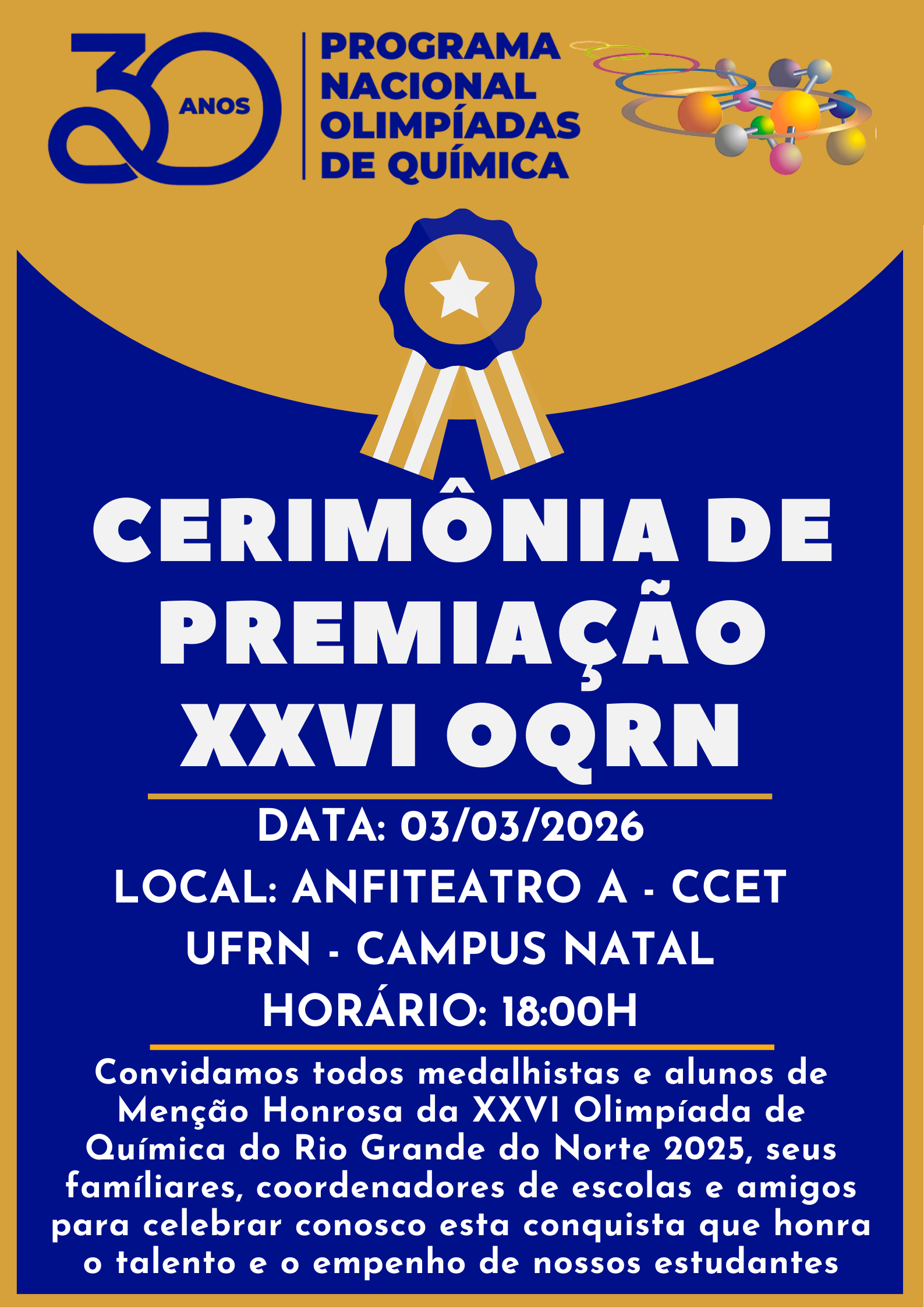 Convite para Solenidade de Premiação e resultado da XXVI OQRN 2025